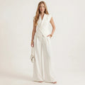 Sleeveless Notch Collar Vest and Wide Leg Pants Two-Piece Set