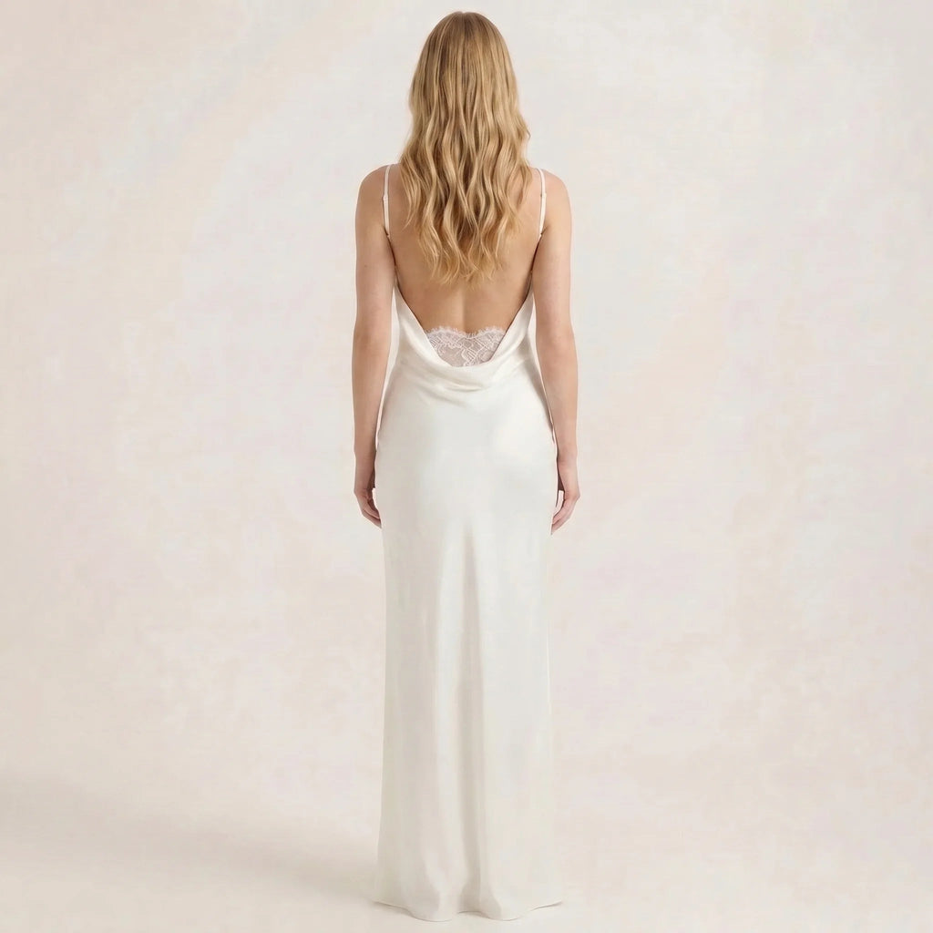 Sleeveless Backless Maxi Dress with Cowl Neck and Ruching