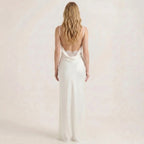 Sleeveless Backless Maxi Dress with Cowl Neck and Ruching