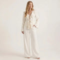 Ruffle V-Neck Blouse and High-Waisted Wide Leg Pants Two-Piece Set
