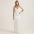 Sleeveless Backless Maxi Dress with Cowl Neck and Ruching