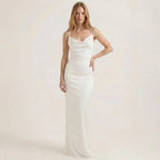 Sleeveless Backless Maxi Dress with Cowl Neck and Ruching
