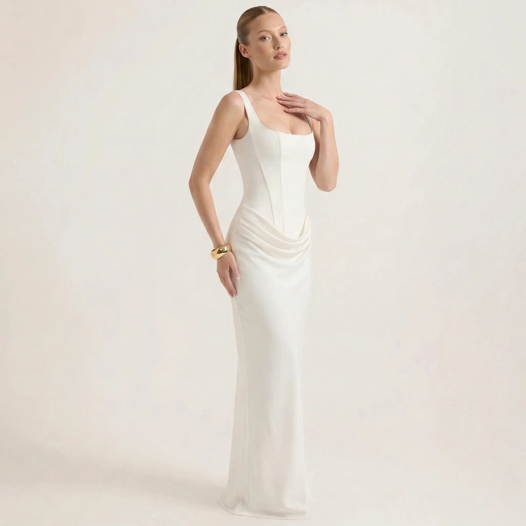 Sleeveless Slim Fit Maxi Dress with Ruched Waist Detail