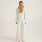 Ruffle V-Neck Blouse and High-Waisted Wide Leg Pants Two-Piece Set