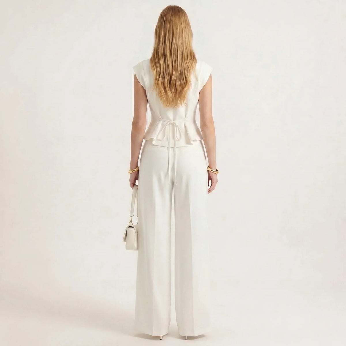 Sleeveless Notch Collar Vest and Wide Leg Pants Two-Piece Set