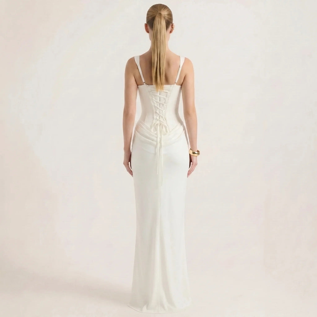 Sleeveless Slim Fit Maxi Dress with Ruched Waist Detail