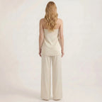 Strapless Satin Tube Top and Wide Leg Pants Two-Piece Set