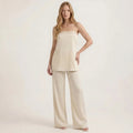 Strapless Satin Tube Top and Wide Leg Pants Two-Piece Set