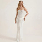 Strapless Sequin Evening Maxi Dress with Draped Waist