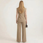 Women's Sleeveless Double-Breasted Vest and High-Waisted Wide-Leg Pants Two-Piece Suit Set